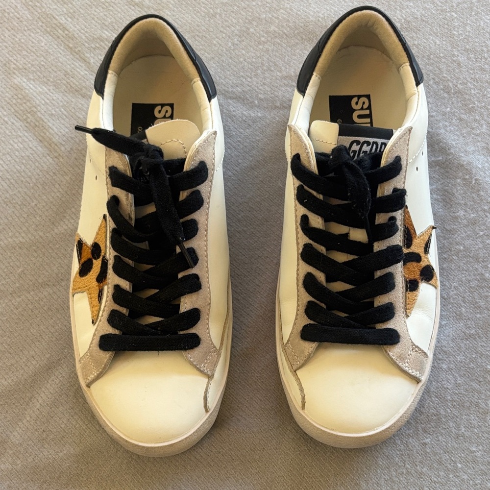 Golden Goose Superstar Sneakers Size 38 US 8 Leather White Gray Black Leapord - Picture 3 of 13